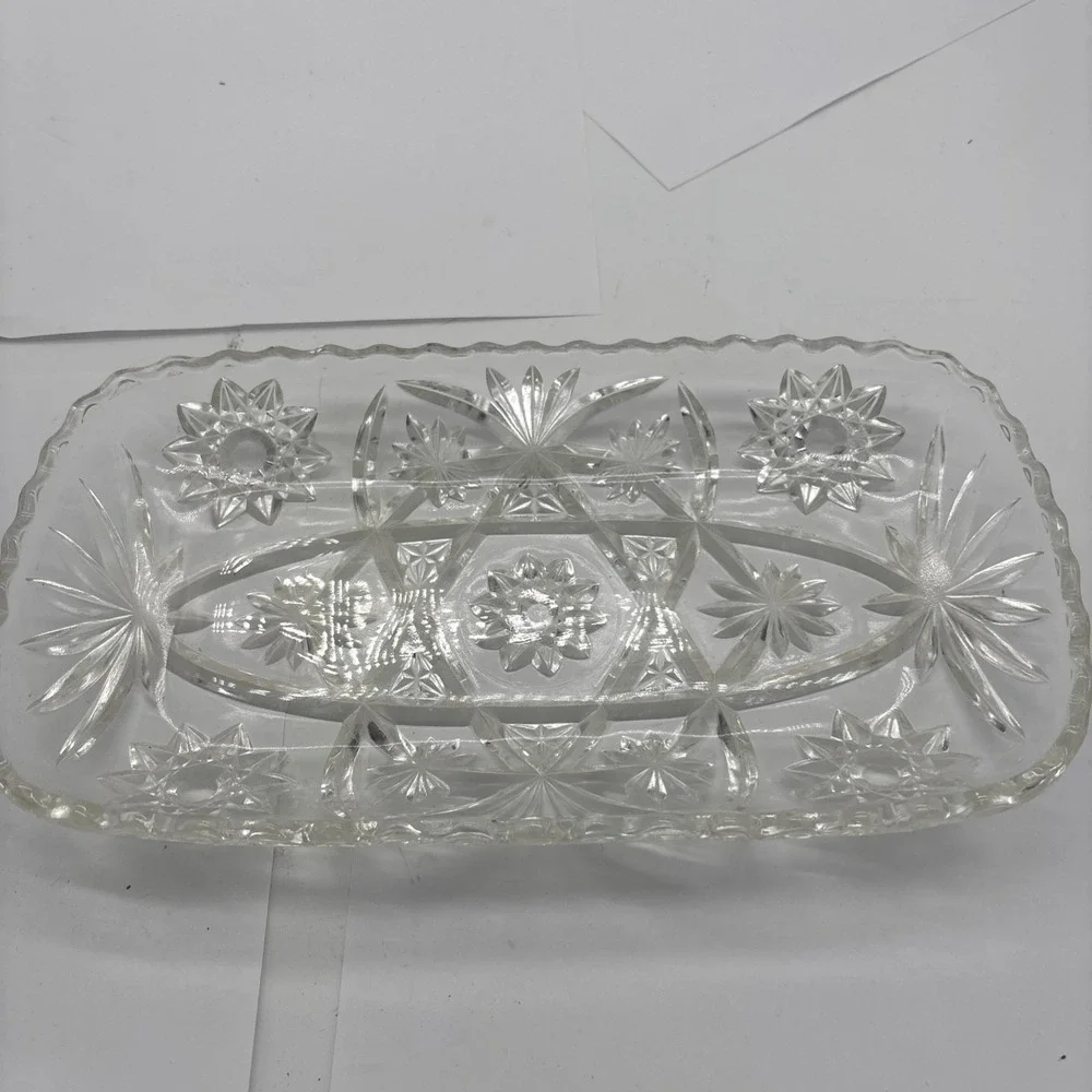 Vintage Anchor Hocking prescut Glass 12x6x1 Tray Scalloped Rim. Granny  Dishes